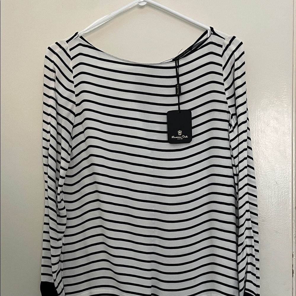 Massimo Dutti Black and White Striped Long Sleeve Top